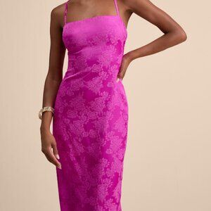 Lulus Merrion Magenta Satin Lace-up Maxi Dress Pink - Size M